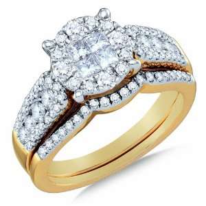 Bridal Engagement Ring with Matching Curved Notched Wedding Band 