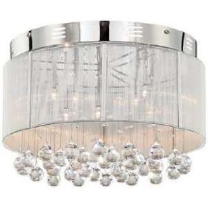  Silver Thread Drum Shade with Crystal Ceiling Light