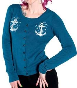 SOURPUSS BLUE ANCHORS CARDIGAN BUTTON UP SWEATER  