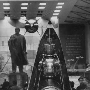  Space Satellite Exhibit and Statue of Nikolai Lenin in Soviet 