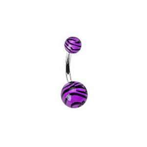   Purple & White Zebra Animal Print Design Belly Button Navel Ring 14g