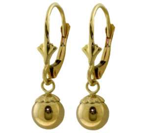 14K. SOLID GOLD LEVERBACK EARRING WITH BALL DANGLING  