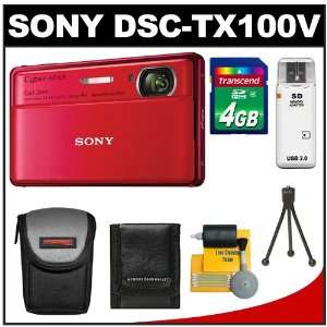 Sony Cyber Shot DSC TX100V 16.2 MP Digital Camera (Red) with 4GB Card 