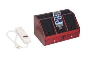 Wooden Charging Caddy, Cherry Finish and Power Strip  