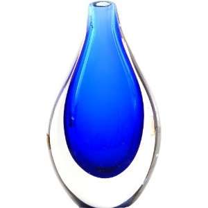   E19B Handmade Art Glass Deep Ocean Blue Sommerso Vase 