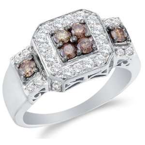 and Chocolate Brown Diamond Halo Engagement OR Fashion Right Hand Ring 
