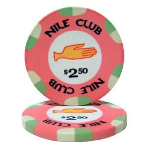 25 $2.50 Nile Club 10 Gram Ceramic Casino Quality Poker Chips  
