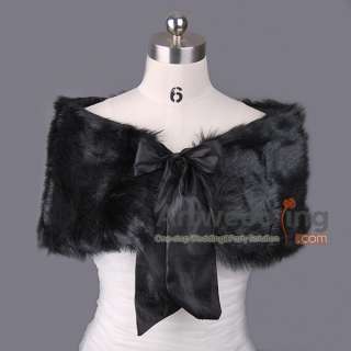 New Black Ribbon Soft Faux Fur Stole Wrap shawls Shrug for Wedding 
