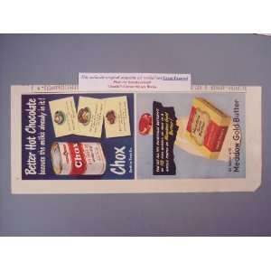 ads, Chox hot chocolate & Meadow Gold Butter,Authentic original 1948 
