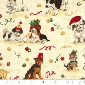   Christmas Puppies Natural Fabric By The Yard Arts, Crafts & Sewing