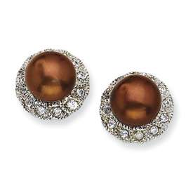 New Cheryl M. Sterling CZ Chocolate Pearl Stud Earrings  