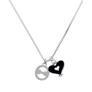 Greek Letter Theta and Black Heart Charm Necklace