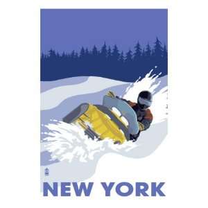  New York, Snowmobile Scene Giclee Poster Print