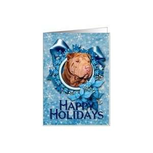  Happy Holidays   Blue Snowflakes   Shar Pei   Lucky Card 