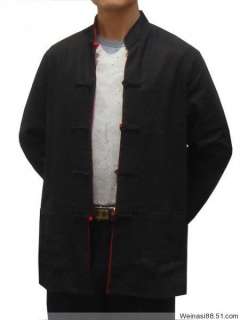 New Black/Red Reversible Chinese Mens Cotton Linen Kung Fu Jacket 