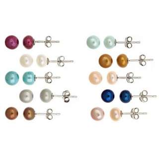   925 Sterling Silver Multi Color Freshwater Pearl Stud Earrings  