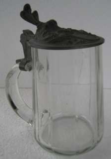 SKW TROSBERG OLD German GLASS BEAR STEIN MUG PEWTER LID  