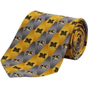  Missouri Tigers Gold Silver Geometric Logo Print Silk Tie 