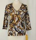 NWT STEPHEN and CASEY Brown Black V neck Top Size L  