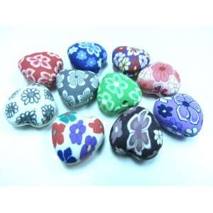  10 Fimo Polymer Clay Heart Beads 20mm Assorted Colors 