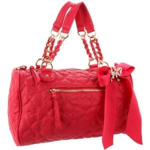  Betsey Johnson Red Quilted Love Satchel Weekend Purse 