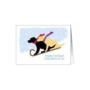   Holidays Black & Yellow Labrador Dogs on Sled from Both of Us Card