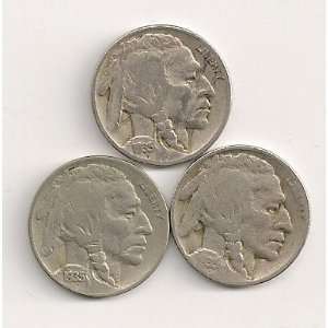  1935 PDS Buffalo all 3 Coin set