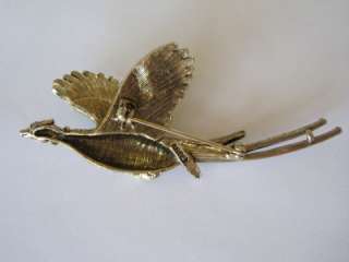 Gold Pheasant w/ Rhinestone Eye Signed ART Brooch Pin  