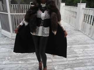 Black full length Swakara & Silver fox Fur vest Coat M  