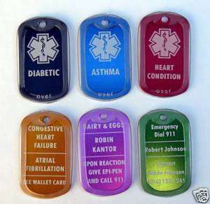 ENGRAVED ~METAL~ MEDICAL ALERT ID TAGS WITH SILENCERS  