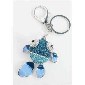   Syms Clear Silver/Blue Swarovski Crystal Lucky Fish Keychain Jewelry