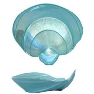  Large Glass Azure Blue Cockle Shell Dish 9 1/2 x 8 1/4 