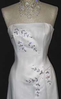 NWT Jessica McClintock White Satin Rhinestone Gown Dress Size 12 