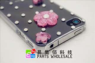 New Clear Pink Nice Flowers Bling Crystal iphone 4G 4S Cover/Case 