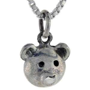 925 Sterling Silver Bear Pendant (w/ 18 Silver Chain), 1/2 inch (13mm 