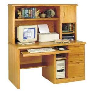  Waterfall Computer Desk with Hutch X Medium Oak Office 