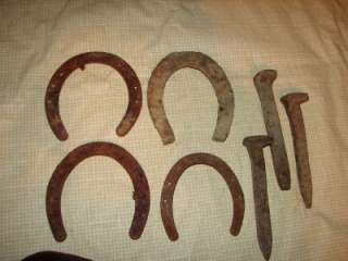 Vintage Antique Lot Of Iron Horse Shoes/Spikes/Stakes  