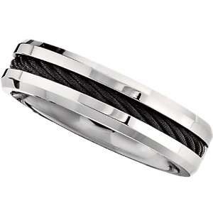   and Black Stainless Steel Cable Inlay Beveled Band Size 10.5 Jewelry