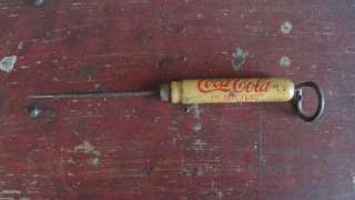Coca Cola ice pick, opener, very old, wood handle  