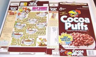 1991 Cocoa Puffs help Sonny fill bowl Cereal Box ff093  