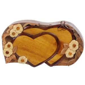   Wooden Double Heart Shape Secret Jewelry Puzzle Box