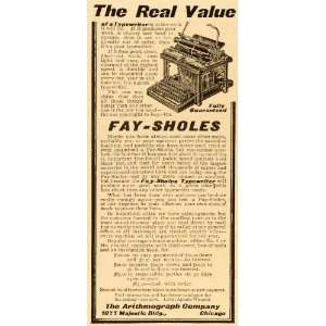 1906 Vintage Ad Fay Sholes Typewriter Arithmograph Co.   Original 
