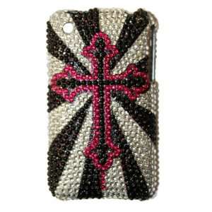  Silver, Hot Pink & Black Cross Jewel Case for iPhone 3G 