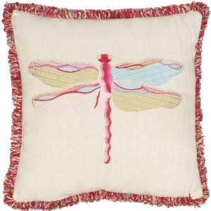  Safavieh Pillow Collection Majestic Dragonfly 18 Inch Beige and Red 