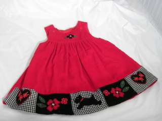 toddler baby girls dress 18 months 18M 100% corduroy red black scotty 