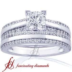   Princess Cut Diamond Engagement Wedding Rings Pave Set 14K SI2 G IGI