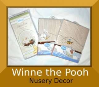 Winnie the Pooh Nursery Wall Classic Decor + 2 Valance Curtains LOT 