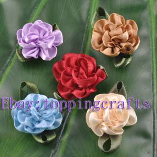 FREE SHIP 100pcs Satin Ribbon Flower Appliques Leaf Mix Colors TA7063 