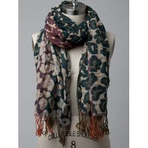   Animal Printed And Crinkle Scarf GREEN