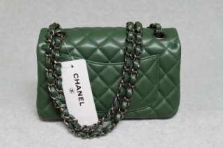   Small Lamb Leather Dark Green Classic Flap Messenger Bag New  